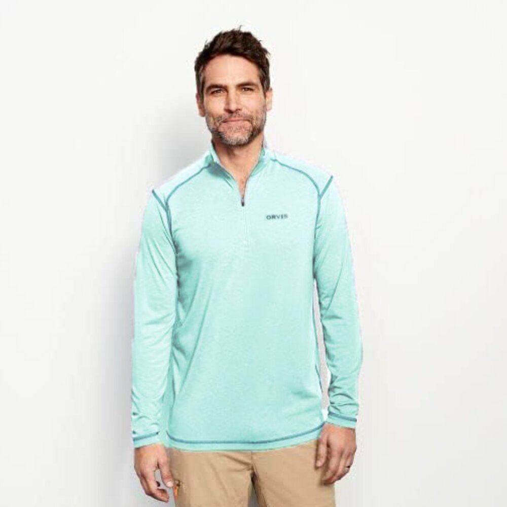 Orvis Drirelease 1/4 zip Men's Long Sleeve shirt Med Azure